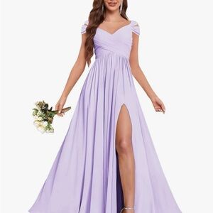 Elegant Lavender Off-Shoulder Evening Gown